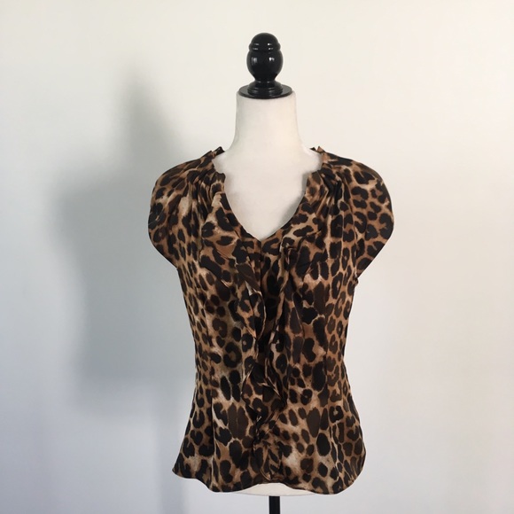 Express Leopard Print Ruffle Blouse - Picture 2 of 6